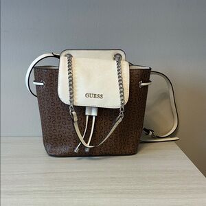GUESS TATIANATwo-Tone Brown and Cream Shoulder Bag BACK PACK
